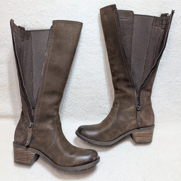 Teva Anaya Women's Sz 7 Waterproof Brown Leather Suede Tall Boots Block Heel - Picture 9 of 12